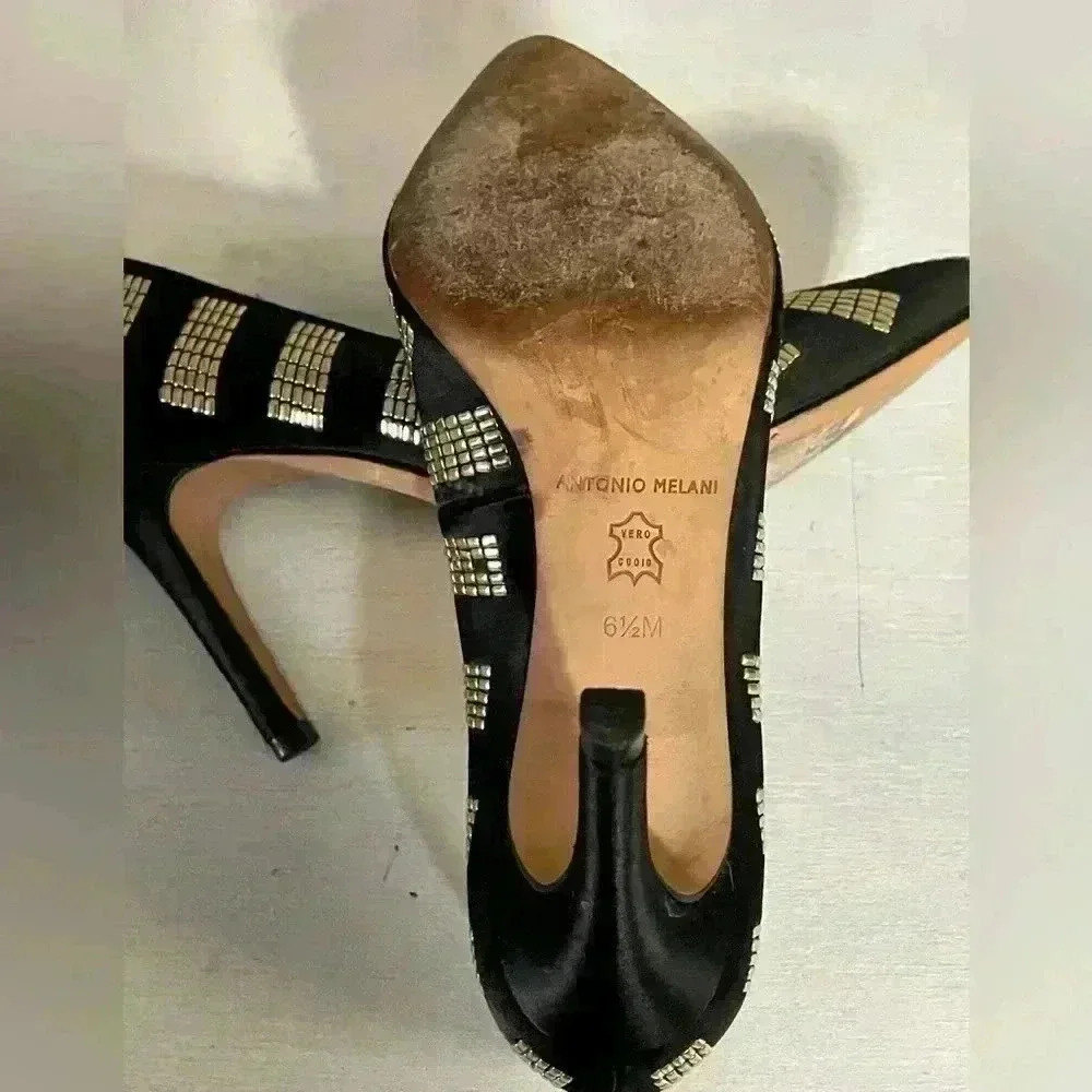 ANTONIO MELANI, black/gold studs, pointed toe, 3 1/2" heel, SZ: 6.5M - Picture 11 of 11